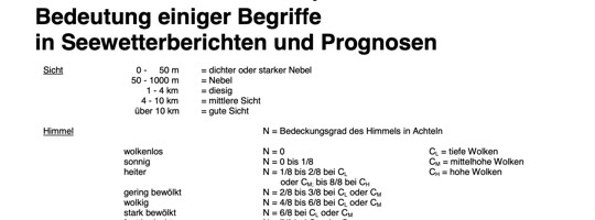 Begriffe in Seewetterberichten